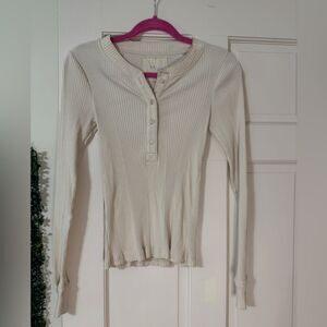 Women’s Aerie Beige Ribbed Long Sleeve Top M